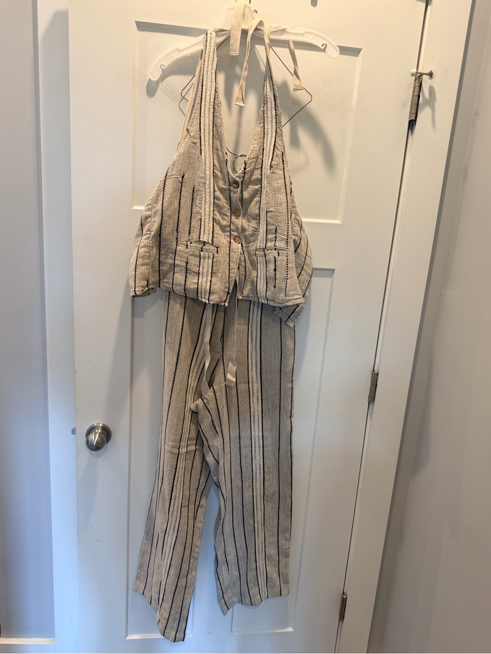 Free People Striped Halter Vest & Wide Leg Pants 2 Piece Set Medium